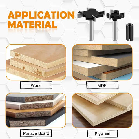 Image of various materials for CNC Spoilboard Surfacing Router Bits Set Three Piece With One Quarter Inch Shank And One Inch Cutting Diameter Round Shank Planing Bits