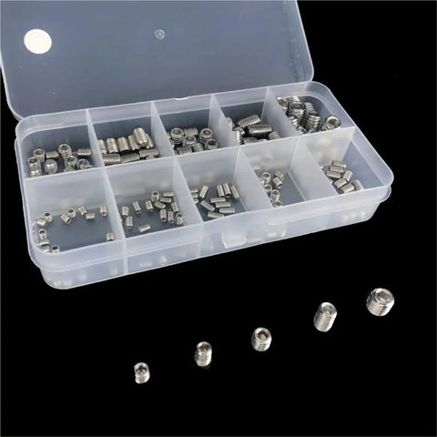 Metric Hex Socket Head and Headless Screws Assortment Kit With Internal Cup Point Set For Door Handle And Bathroom Fixtures Durable Stainless