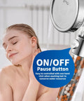 Woman enjoying shower with High Pressure Shower Head With Filter For Hard Water, 4 Modes, Built In Power Spray, Softener Handheld