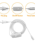 Six Foot T5 T8 LED Tube Power Extension Cable With On Off Switch 3 Pack For Integrated LED Light Fixtures 110 To 250 Volt Supports Up To 120 Watt 3 Pin Connector Plug And Play Safe Replacement Cable For Office Home And Garage Lighting showing plug, on/off button, and 3-pin connector