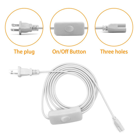 Six Foot T5 T8 LED Tube Power Extension Cable With On Off Switch 3 Pack For Integrated LED Light Fixtures 110 To 250 Volt Supports Up To 120 Watt 3 Pin Connector Plug And Play Safe Replacement Cable For Office Home And Garage Lighting showing plug, on/off button, and 3-pin connector