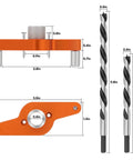 Floating Shelf Drill Guide Kit With Half Inch By Nine Point Eight Inch And Half Inch By Five Inch Bits, Self Centering Doweling Jig For Hidden Shelf Brackets, Mantle Straight Hole Drill Guide For Invisible Shelf Hardware And Easy Install, showing aluminum parts and drill bits.