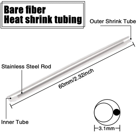 Top Shelf Fiber Optic Splice Sleeves With Robust 304 Stainless Steel Inner Needles And Clear Polyethylene Heat Shrink Tubing for 60mm length.