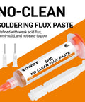No-clean soldering flux paste 10ml syringe with applicator tips, part of Pro Grade Desoldering Wick And No Clean Flux Paste Kit For Electronics Repair