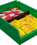 Heavy Duty Plastic Shelf Bins For Garage, Closet, And Drawer Organization 12 X 8 X 4 Inches Green holding condiment packets