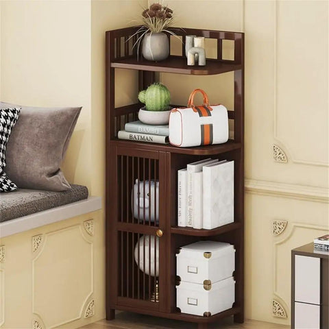 Corner Triangle Bookshelf For Living Room Wall Cabinets Space Saving Storage Shelves Bookcase For Home Office Durable Thick Panel Construction With Retro Style showing books and decor