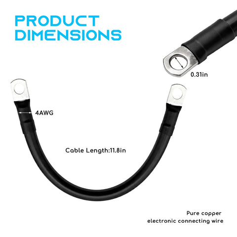 Heavy Duty 4 Gauge Auto Battery Cable With Tinned Copper Build And 5/16 Inch Lug Terminals, 11.8in length, ideal for connections.