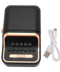 Cool Retro Label Printer With Bluetooth 5.0 Connectivity And Compact Design showing black and gold design with USB cable.