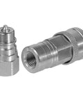 Two silver ISO 5675 Pioneer-style hydraulic quick-connect couplers with 1/4 in NPT thread
