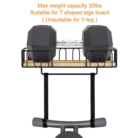 Wall Mounted Ironing Board Hanger And Iron Holder With Large Black Wooden Base Basket Removable Hooks Space Saving Laundry Room Organizer For T Shaped Leg Irons Not For Y Leg Boards holding two dumbbells