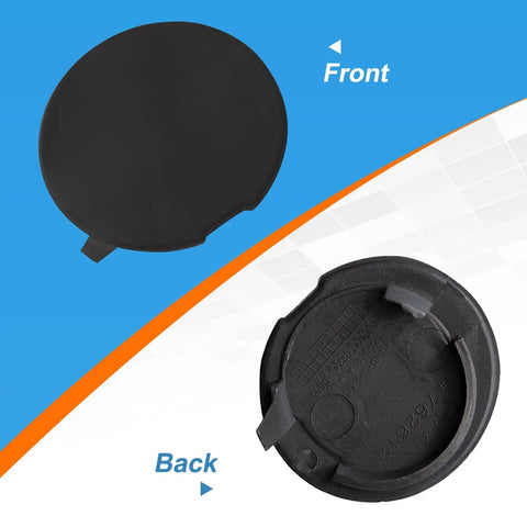 Front and back view of White Front Bumper Tow Hook Cover Right Passenger Side For Ford Explorer 2011 2012 2013 2014 2015 Direct Replacement Easy Install No Hassle Towing Eye Cap Replaces BB5Z17A900A BB5Z17A900APTM.