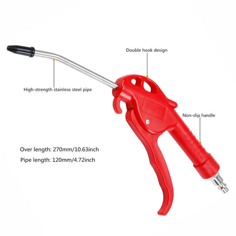 High Flow Air Blower Gun For Compressors With Angled Bent Nozzle And Ergonomic Handle Heavy Duty Plastic Body 180 Psi Maximum One Quarter Inch Inlet
