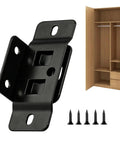 Heavy Duty L Shaped Cabinet Corner Brackets with screws shown next to a wooden cabinet for flush fit hidden face fixing.