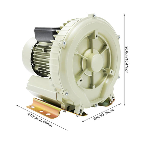 Built Tough 370W Air Pump Blower 110V 12Kpa High Pressure Workhorse Vortex Blower For Fish Tanks And Aquarium Oxygen Supply side view with dimensions