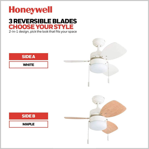 Modern 30 Inch Ceiling Fan With Light And Pull Chain LED Indoor Outdoor Ready 3 Blade Design With White Or Brown Maple Finishes