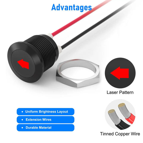 2-Pack 12V Red LED Indicator Light Kit For Rigs And Gear With Half-Inch Panel Cutout Waterproof Signal Lamps 300mm Wires black panel light with tinned copper wires