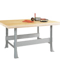 Heavy Duty Four Station Workbench With Thick Maple Top And Rugged Steel Frame 64 Wide By 54 Deep By 32 Tall, showing tools on the surface.