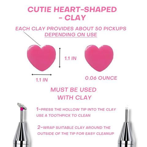 14 Piece Rhinestone Picker Kit Pro Grade With dual head pens, pink heart-shaped clay for nail art gems, size 1.1 inches.