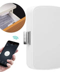 Keyless Smart Bluetooth Cabinet Lock Phone App Control One Touch Open featured next to a smartphone control.
