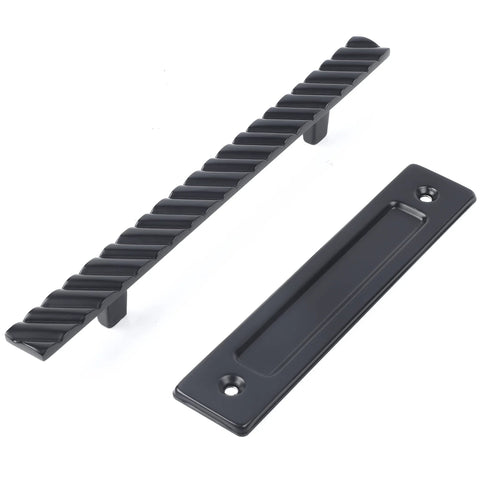 Solid Brass Sliding Barn Door Handles Set Featuring 12 Inch Two Sided Design Heavy Duty Mounting Hardware For Indoor And Outdoor Use Black Finish