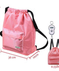 Pink Dry Wet Separated Swim Bag With Drawstring Backpack, Waterproof Gym Pool Beach Gear Tote, 36x40cm, Adjustable Straps