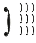 Front view of Matte Black Aluminum Alloy 10-Piece Drawer Handles Set for Kitchen Cabinets and Drawers, antique style bar pulls.