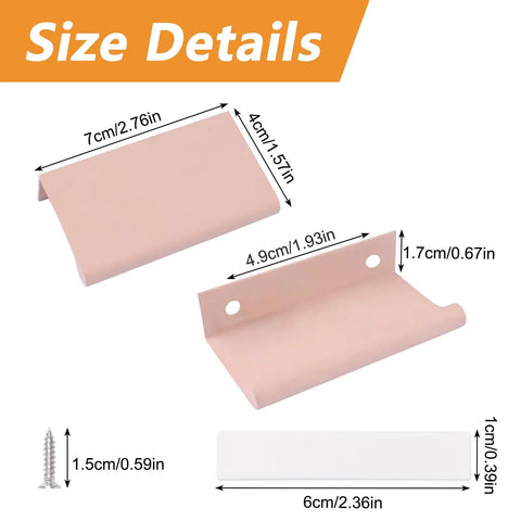 4 Pack Self Adhesive Drawer Pulls Right Angle Aluminum Alloy Invisible Cabinet Handles 70mm Ballet Pink Dope Look