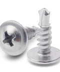 Heavy Duty 410 Stainless Steel Number Eight Half Inch Self Tapping Screws For Metal And Wood Two Hundred Fifty Piece Pack showing sharp point and Phillips drive.