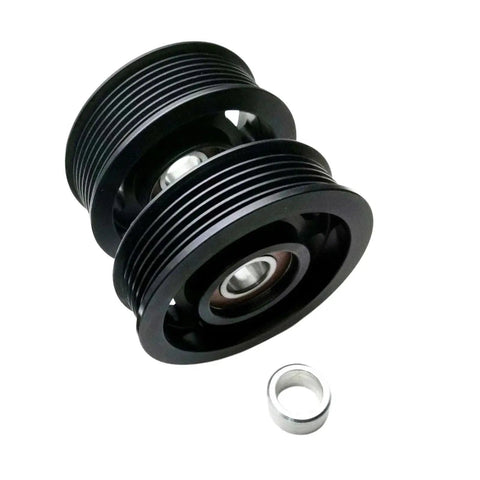 High Performance Double Pulley Drive Belt And Idler Pulley Kit For M113k Mercedes E55 CLS55 S55 Sl55 G55, black pulleys with silver bearing.