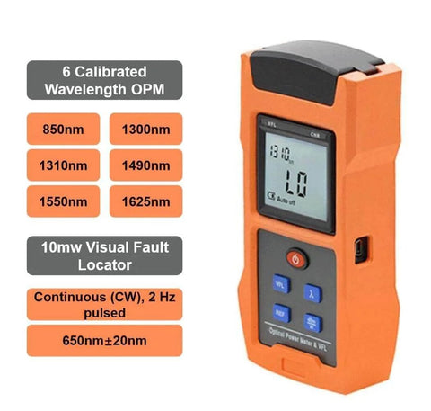 2 In 1 Optical Power Meter And Visual Fault Locator For Fiber Optic Testing with rechargeable battery and six wavelengths