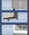 Portable Air Cooler With 40L Water Tank And 3 Speeds Plus 120 Degree Oscillation, showcasing clear water level, flexible casters, and large air outlet.