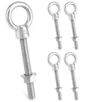 316 Stainless Steel Shoulder Eye Bolt Set Half Inch By Four Inch Marine Grade Eyebolts with Nuts, Rust Resistant, Heavy Duty Pack of Five.