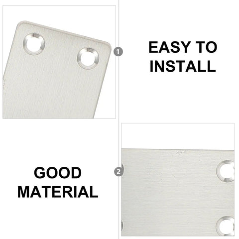 Close-up of 12 Pack Stainless Steel Straight Brackets for Furniture Reinforce Corner Connections With Burr Free Edges Durable Silver