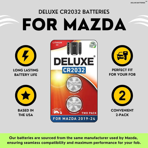 Key Fob Battery Replacement Pack For Mazda Vehicles 2019 Through 2025 Pack Of 2 Easy DIY Swap CR2032 deluxe two-pack