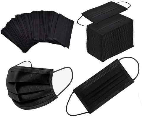 3 Ply Black Disposable Face Mask Pack Of 100 With Non Woven Fabric, Comfortable Elastic Earloops, Breathable And Protective Daily Use Masks
