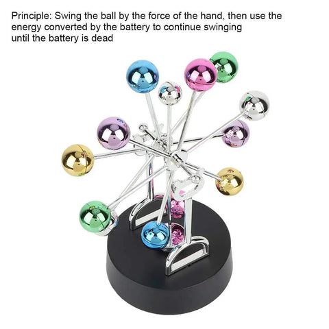 Battery Powered Newton Pendulum Ball Desktop Toy For Science Nerds Newton's Cradle Style Desk Decor with colorful mirrored balls
