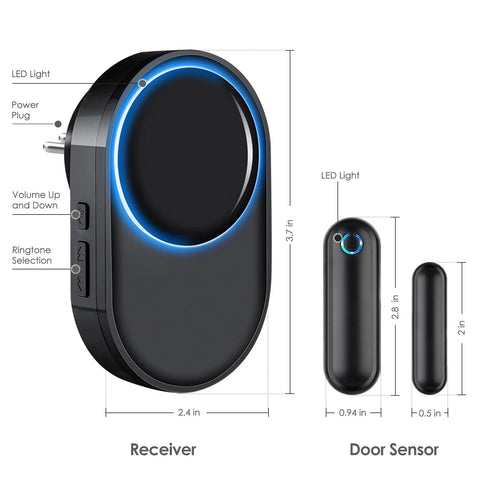 Wireless Door Open Sensor Alarm With 600 Ft Range 58 Chimes 5 Volume Levels And LED Indicators Plug And Play Setup For Home Office Store Security Alert For Kids And Pets Pings On Entry Perfect Door Chime For Any Entryway