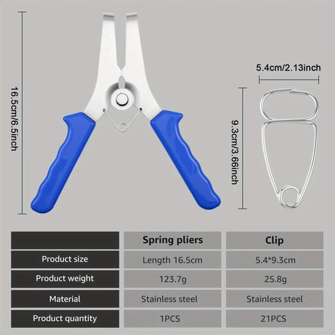 Heavy Duty Miter Spring Clamps Kit With Pliers For Woodworking Pros, Perfect Tool Set For Picture Frames Crown Molding And Trim Projects, Stainless Steel Grip Holds Tight Angles Securely. Stainless steel spring pliers, 16.5 cm, with clip size 5.4 x 9.3 cm