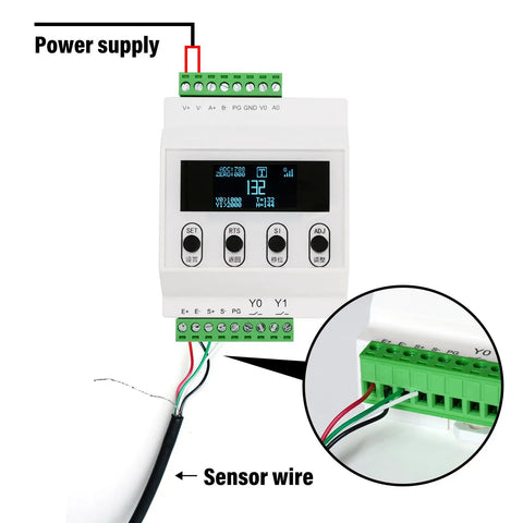 Load Cell With Amplifier And Digital Readout For Heavy-Duty Compression Testing, Dual Analog Outputs 4-20mA And 0-10V Or 0-5V, RS-485, 0-200 kg Range, Unit Switch (Kg/Lb/N), PLC/SCADA Ready, Real-Time Weight And Force Sensor wired terminals and display