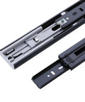 Smooth Glide Full Extension Drawer Slides With Buffer Rebound And Hydraulic Guide Three Section Drawer Rails For Home Cabinets No Tools Quick Release Easy Pull Out Access 14 Inch Long, showing detailed view of slide mechanism in cold-rolled steel.