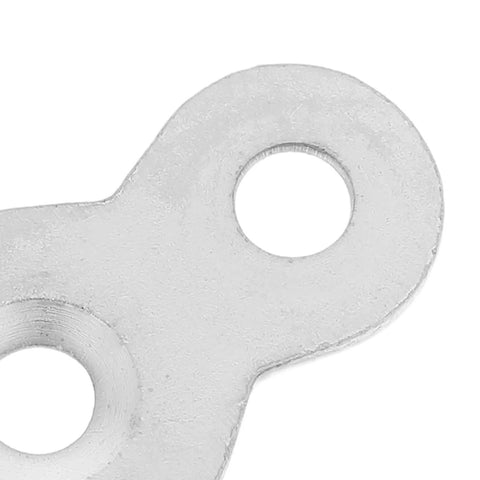 Close-up of Heavy Duty Dual Hole Rock Solid Desk Fasteners With Screws Clips 30 Pcs Iron Tabletop Connectors Prepunched No Burrs.