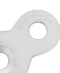 Close-up of Double Hole Tabletop Metal Connectors With Screws Prepunched Silver Fastener Plates For Wall Mount Frames Cabinets