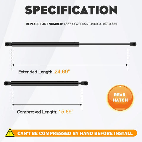 Rear Hatch Lift Supports Shocks Struts Gas Springs for 1995-2004 GMC Yukon size specifications image