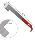 Close-up of a Five Pack Beehive Tool Set With J Hook Frame Lifter And Scraper Stainless Steel Beekeeper Tools showing dimensions