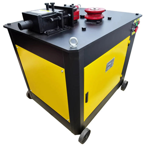 Heavy Duty Automatic Steel Bar Circle Bender Delivers Beast Mode Power To Shape Rebar Quick As Lightning For Hardworking Contractors On Tight Job Sites, compact design with yellow and black exterior.