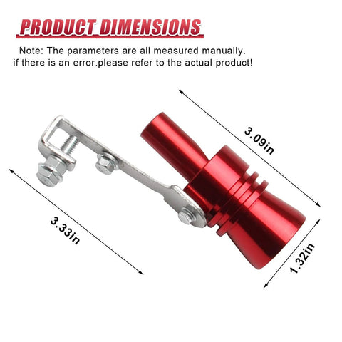 YoRise red aluminum car exhaust whistle with mounting bracket; clamp and bolts included, about 3.3 in long.