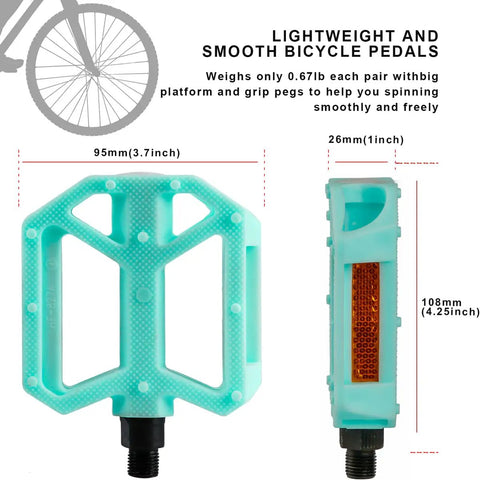 Rugged Non Slip Bicycle Pedals For BMX Mountain And City Bikes With Reflector Lightweight 1/2 Inch Boron Steel Spindle Mad Grip Platform