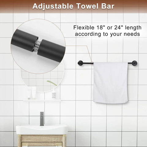 Oil Rubbed Bronze Bathroom Hardware Set With Four Must Have Essentials Toilet Paper Holder Towel Ring Towel Hook And 18 Inch Or 24 Inch Adjustable Towel Bar All In One Easy Mount Durable Modern Bath Accessories installed above sink