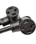 Close-up of dual outlets on NEMA 14 30 Dryer Splitter Cord 30 Amp 3 Foot Male To Dual 14 30R Receptacles 250V 7500W 4 Prong
