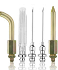 Grease Gun Needle Tip Kit With Bent And Straight Nozzles For Tight Spaces And Hard To Reach Areas Includes Rubber Boots Ball Joints And Bushings Injector Adapter Coupler Built For Pro Level Work And Rust Resistant Zinc Plated Steel with nozzles and adapters displayed